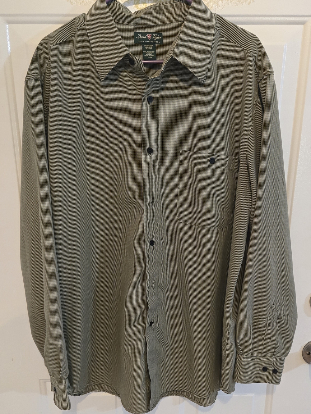 David Taylor Men's Olive Green Micro-Check Button-Down Shirt